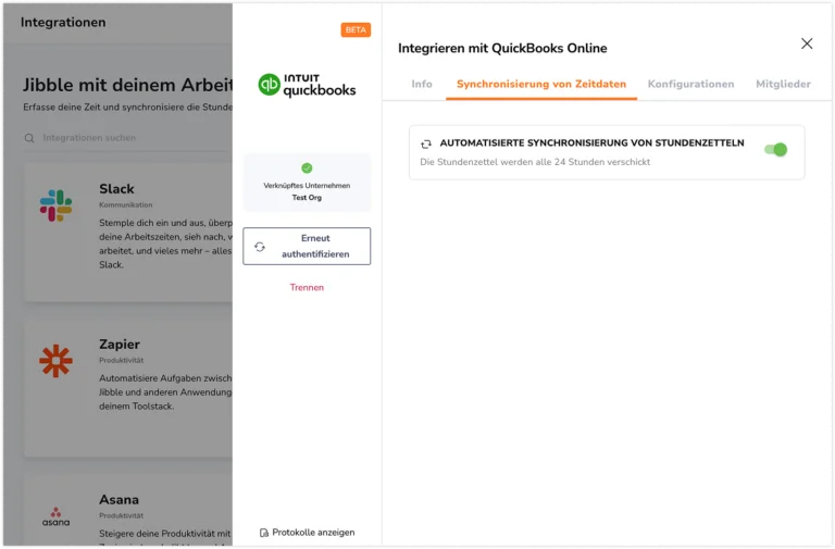 Quickbooks time data sync